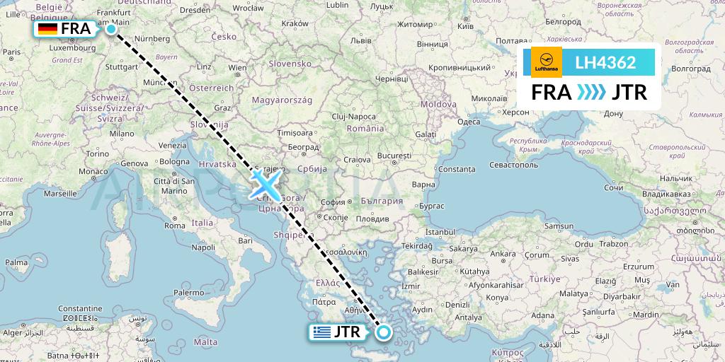 LH4362 Lufthansa Flight Map: Frankfurt to Santorini