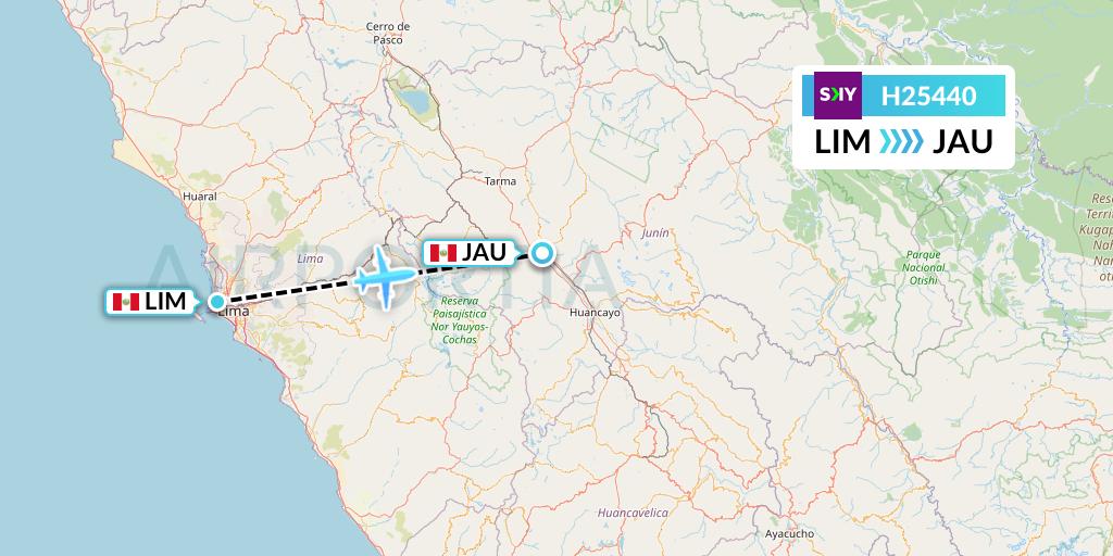 H25440 Sky Airline Flight Map: Lima to Jauja