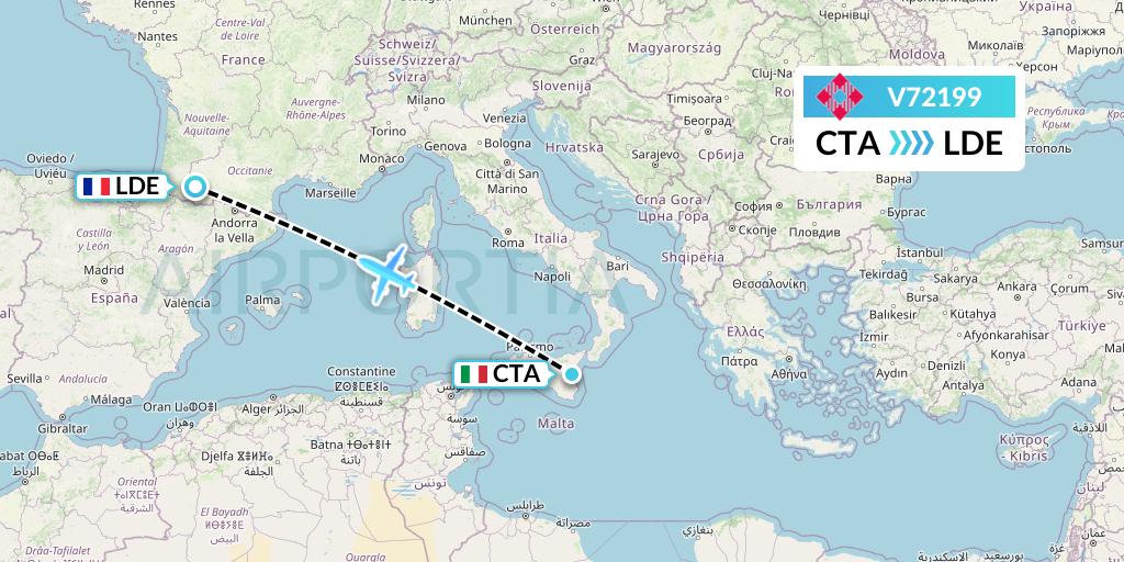 V72199 Volotea Flight Map: Catania to Tarbes