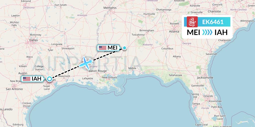 EK6461 Emirates Flight Map: Meridian to Houston