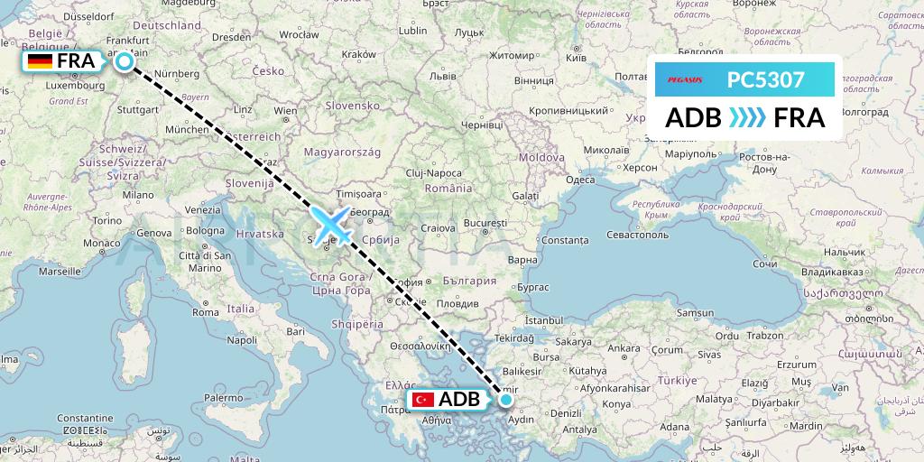 PC5307 Pegasus Airlines Flight Map: Izmir to Frankfurt