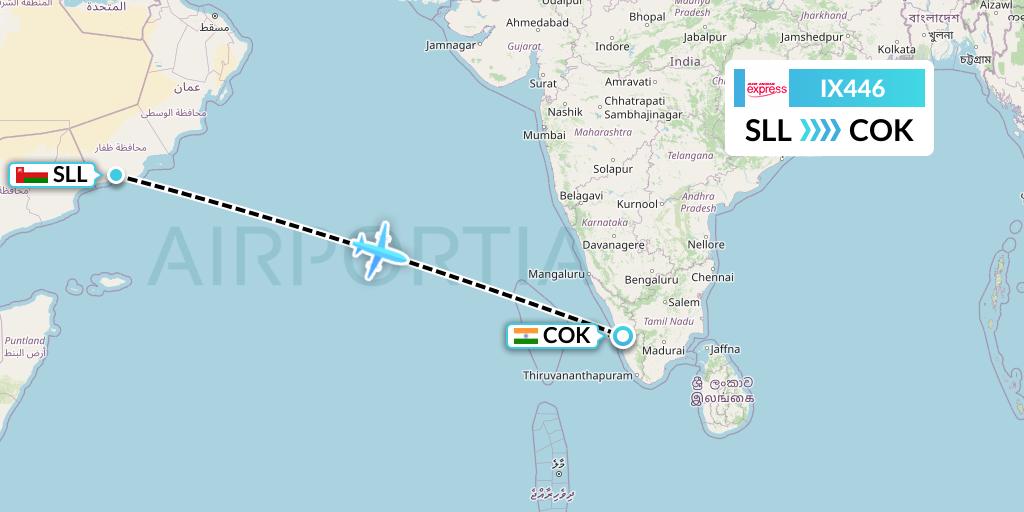 IX446 Air India Express Flight Map: Salalah to Cochin