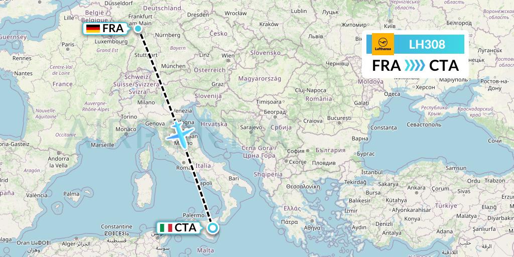 LH308 Lufthansa Flight Map: Frankfurt to Catania