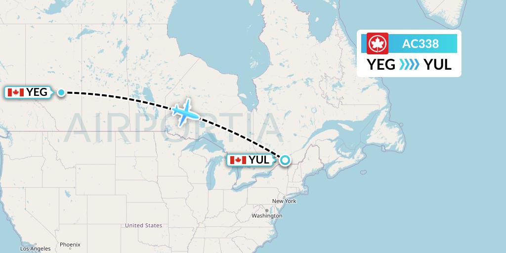 AC338 Air Canada Flight Map: Edmonton to Montreal