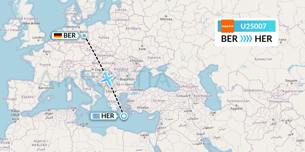 U25007 EasyJet Flight Map: Berlin to Heraklion