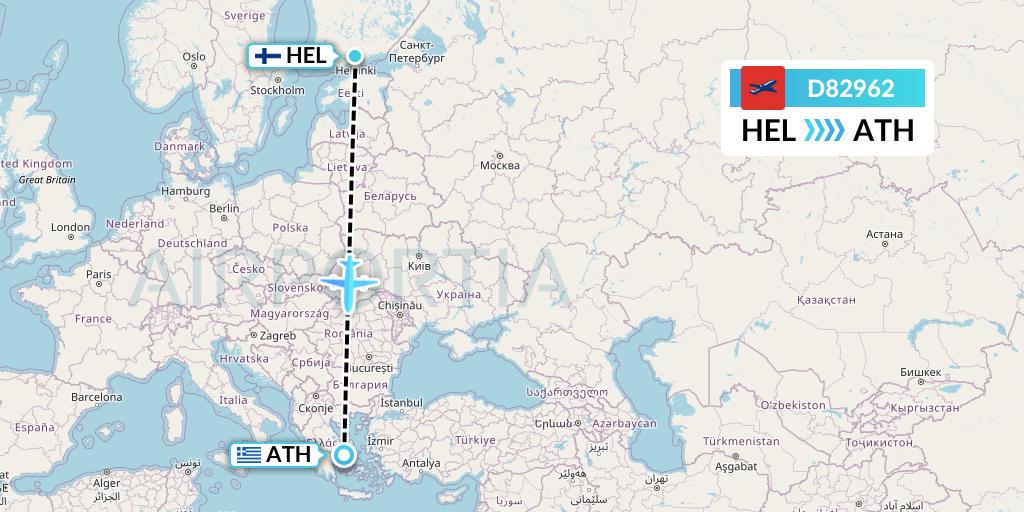 D82962 Norwegian Air International Flight Map: Helsinki to Athens