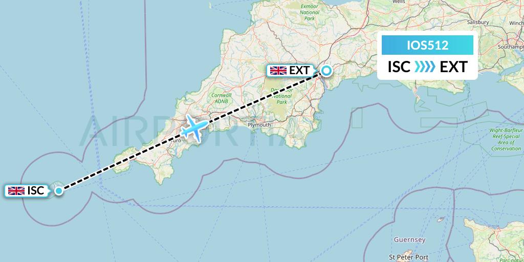 IOS512 Skybus Flight Map: Isles Of Scilly to Exeter