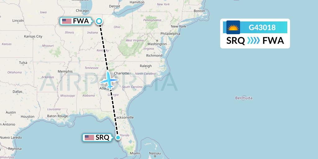 G43018 Allegiant Air Flight Map: Sarasota to Fort Wayne