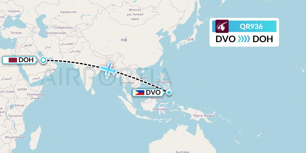 QR936 Qatar Airways Flight Map: Davao City to Doha