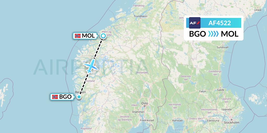 AF4522 Air France Flight Map: Bergen to Molde