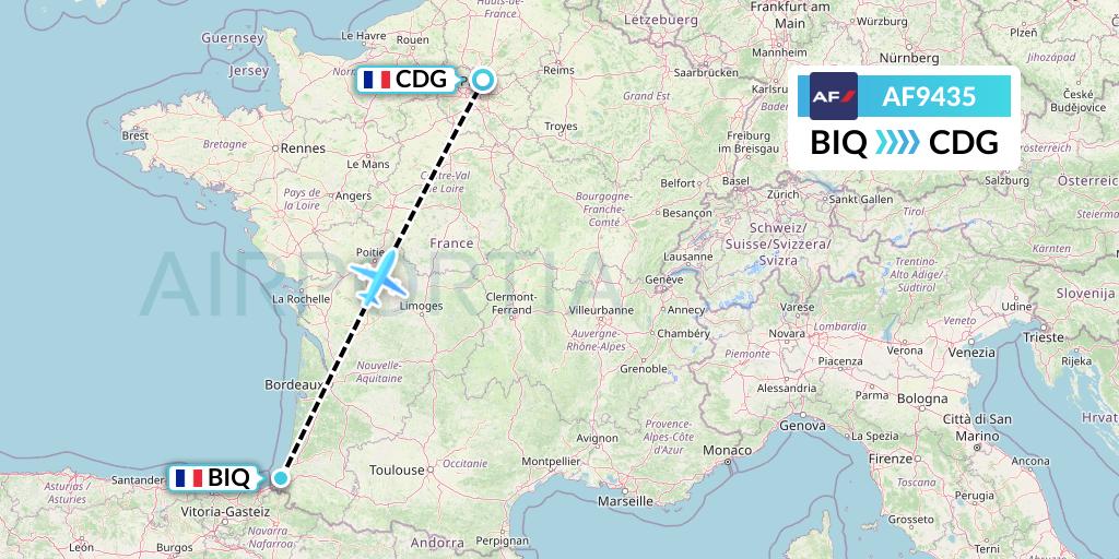 AF9435 Air France Flight Map: Biarritz to Paris