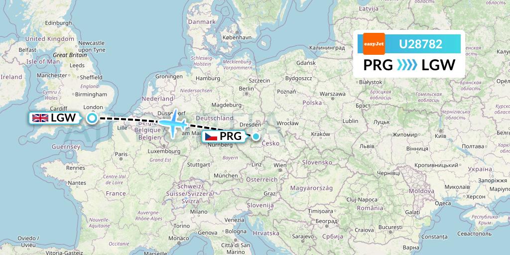 U28782 EasyJet Flight Map: Prague to London