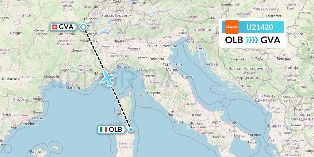 U21420 EasyJet Flight Map: Olbia to Geneva