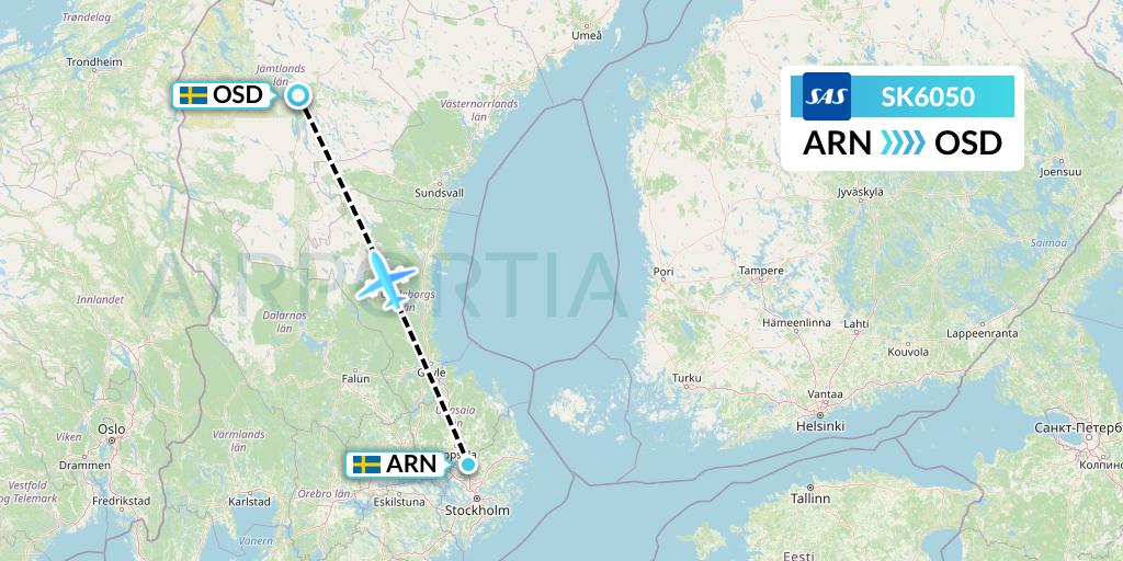 SK6050 SAS Flight Map: Stockholm to Ostersund