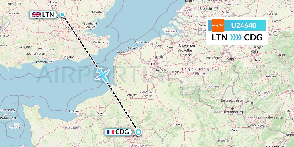 U24640 EasyJet Flight Map: London to Paris