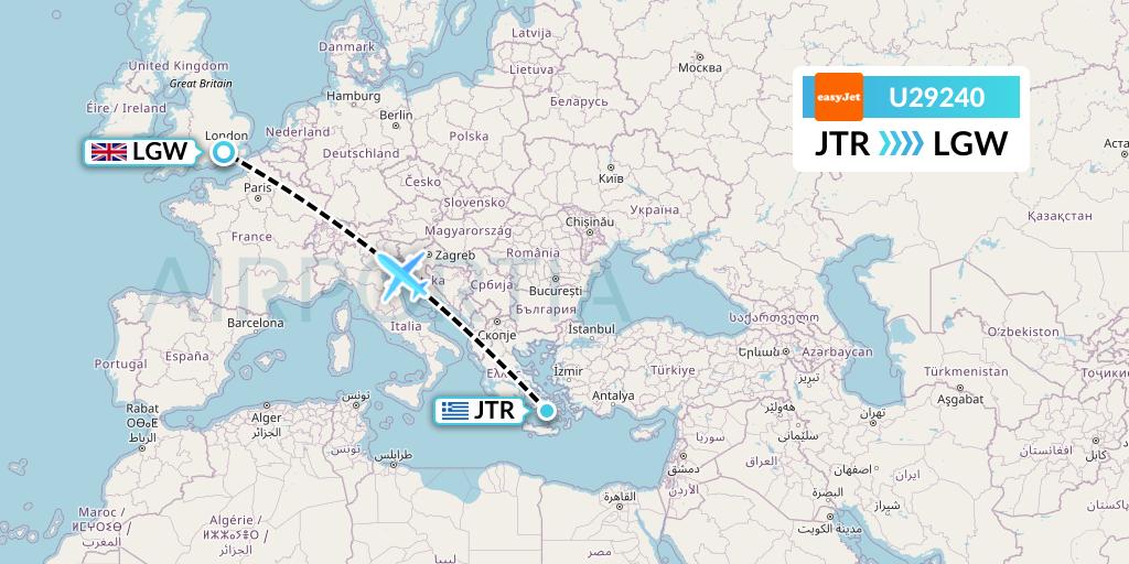 U29240 EasyJet Flight Map: Santorini to London