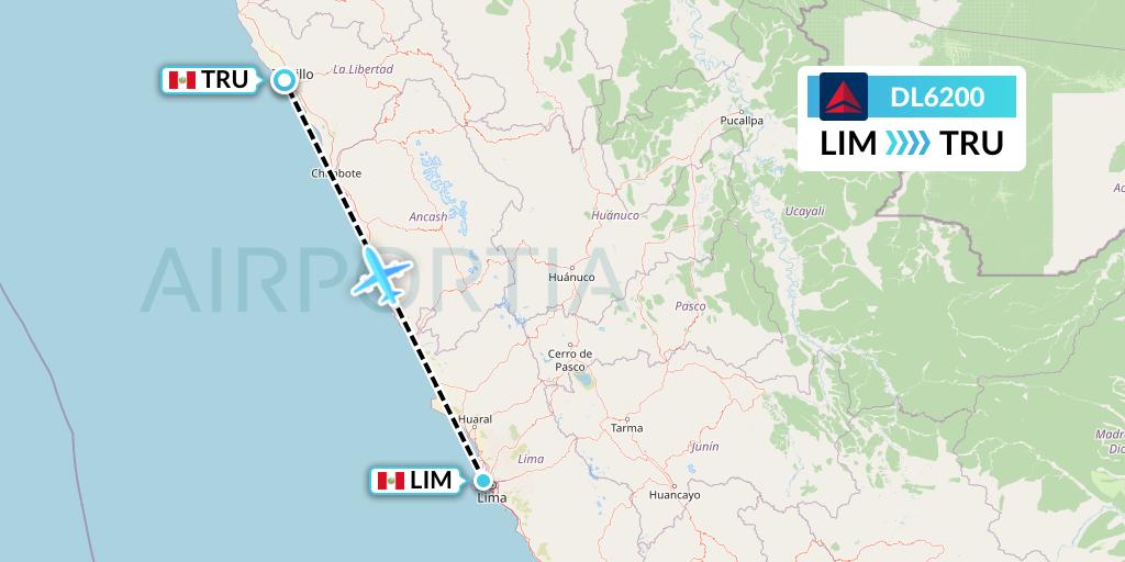 DL6200 Delta Air Lines Flight Map: Lima to Trujillo