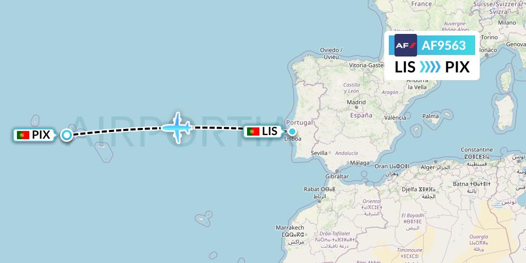 AF9563 Air France Flight Map: Lisbon to Pico