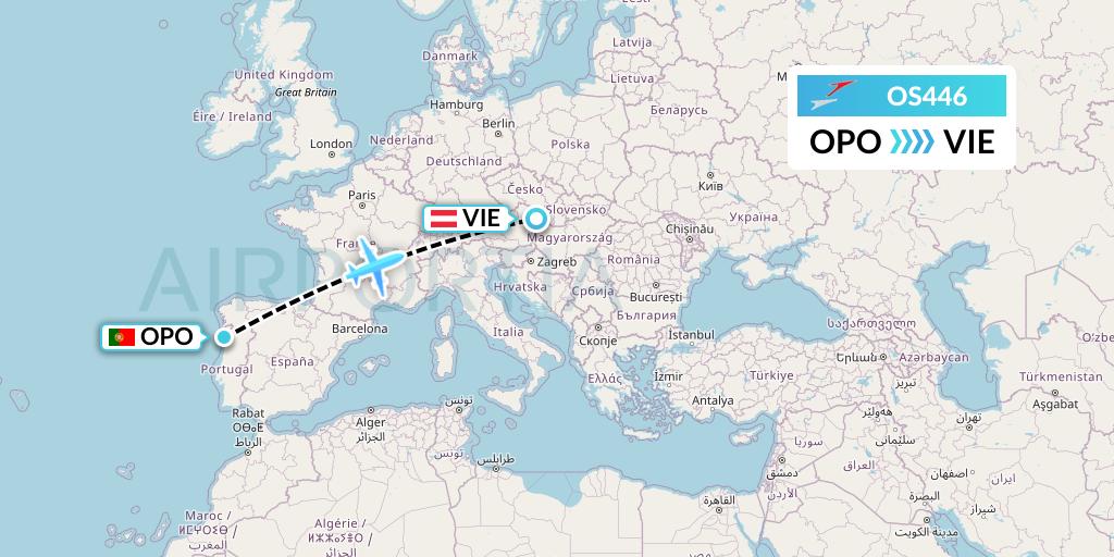 OS446 Austrian Airlines Flight Map: Porto to Vienna