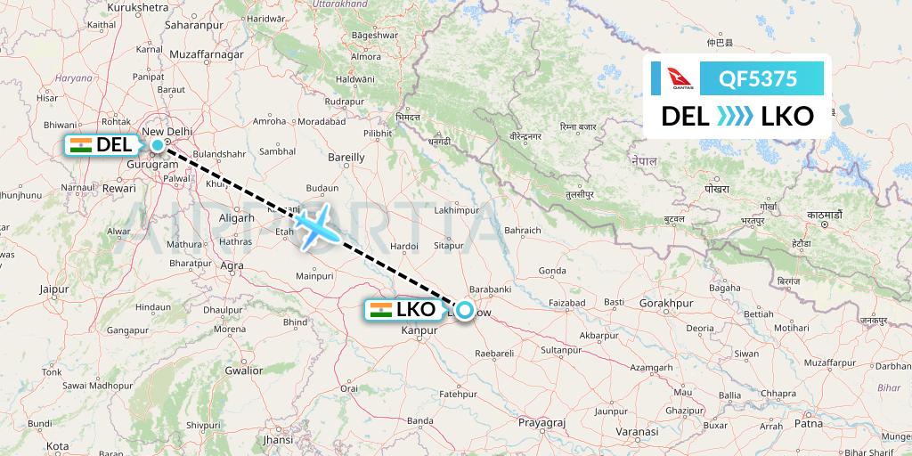 QF5375 Qantas Flight Map: Delhi to Lucknow