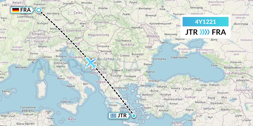 4Y1221 Eurowings Discover Flight Map: Santorini to Frankfurt