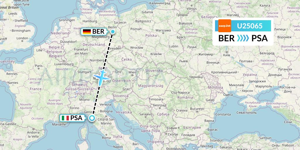 U25065 EasyJet Flight Map: Berlin to Pisa