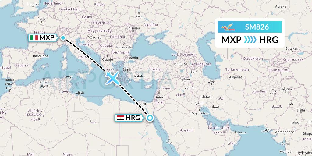 SM826 Air Cairo Flight Map: Milan to Hurghada