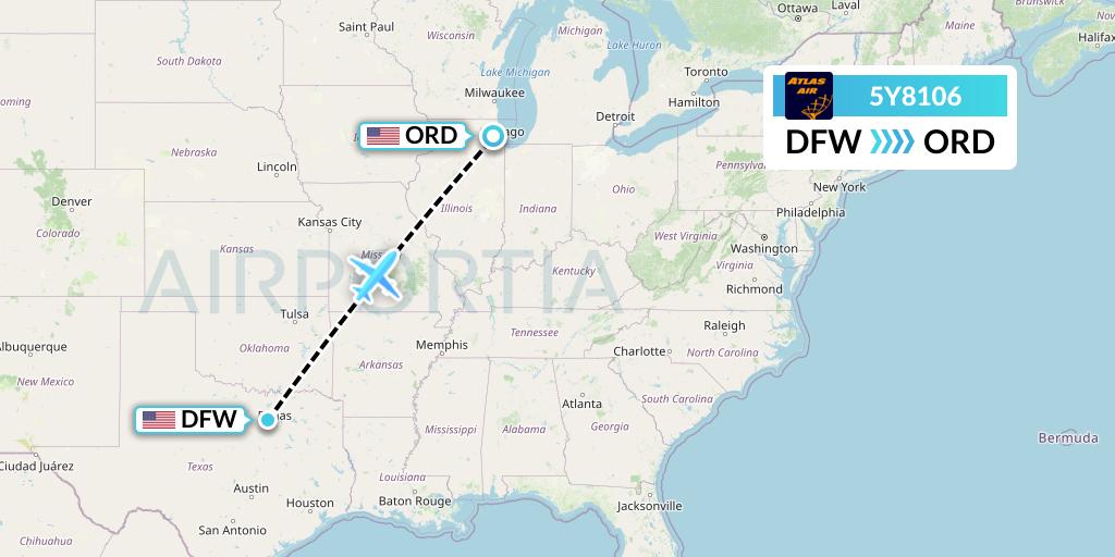 5Y8106 Atlas Air Flight Map: Dallas to Chicago