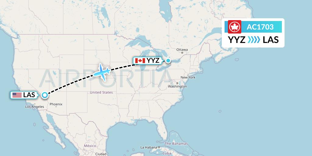 AC1703 Air Canada Flight Map: Toronto to Las Vegas