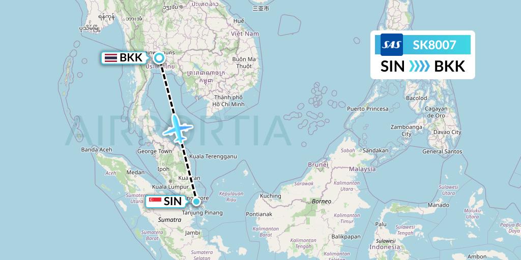 SK8007 SAS Flight Map: Singapore to Bangkok