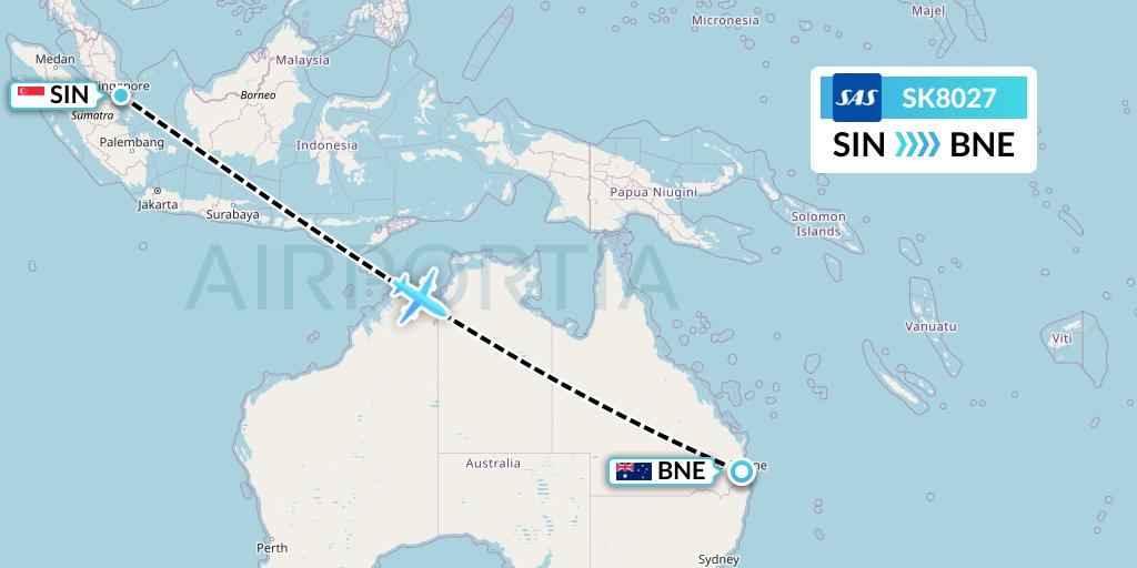 SK8027 SAS Flight Map: Singapore to Brisbane