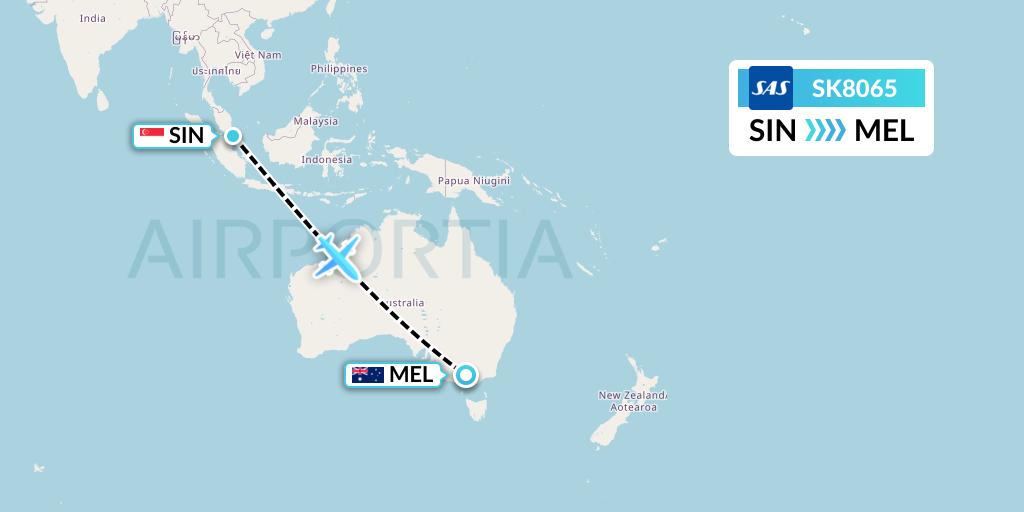 SK8065 SAS Flight Map: Singapore to Melbourne