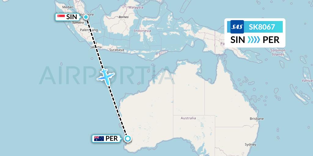 SK8067 SAS Flight Map: Singapore to Perth