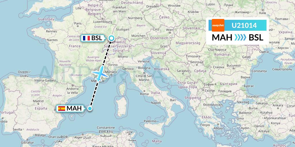 U21014 EasyJet Flight Map: Mahon to Basel