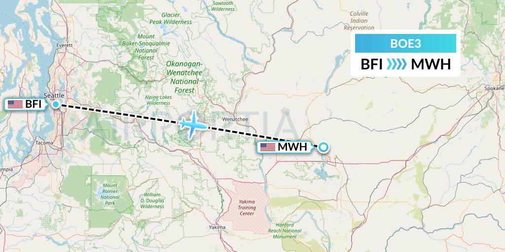 BOE3 Boeing Flight Map: Seattle to Moses Lake