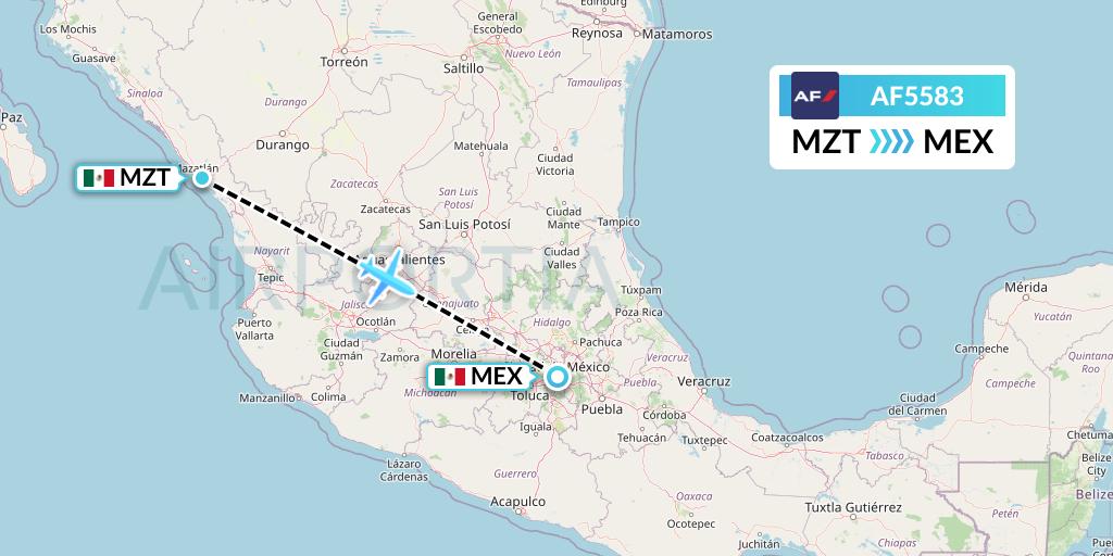 AF5583 Air France Flight Map: Mazatlan to Mexico City