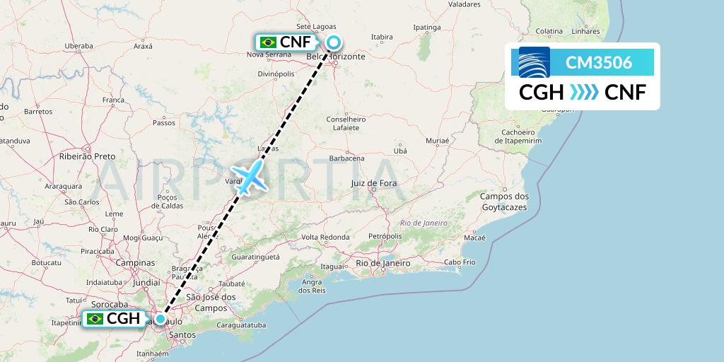 CM3506 Copa Airlines Flight Map: Sao Paulo to Belo Horizonte