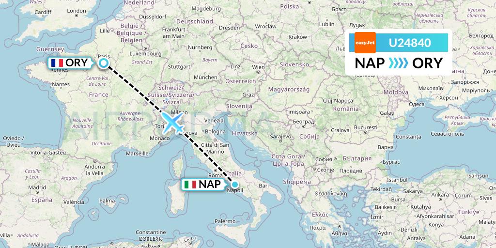 U24840 EasyJet Flight Map: Naples to Paris