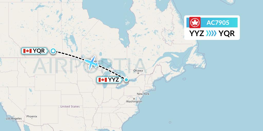 AC7905 Air Canada Flight Map: Toronto to Regina