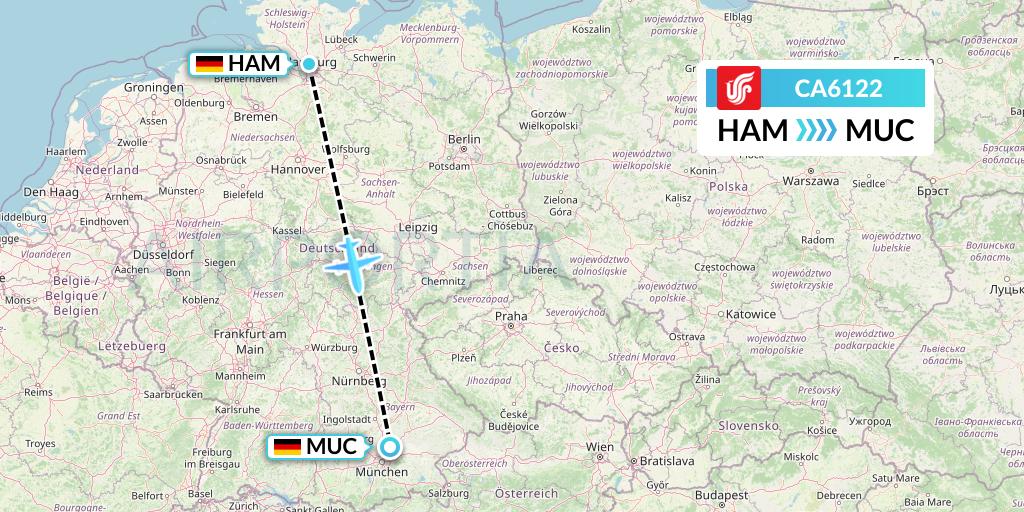 CA6122 Air China Flight Map: Hamburg to Munich