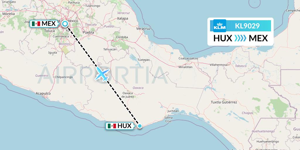 KL9029 KLM Flight Map: Huatulco to Mexico City