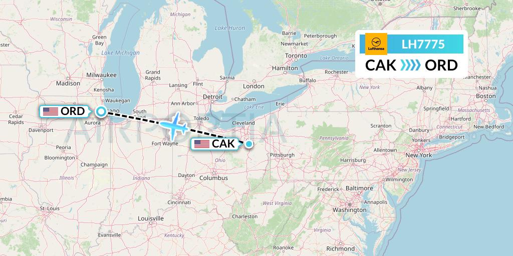 LH7775 Lufthansa Flight Map: Akron to Chicago