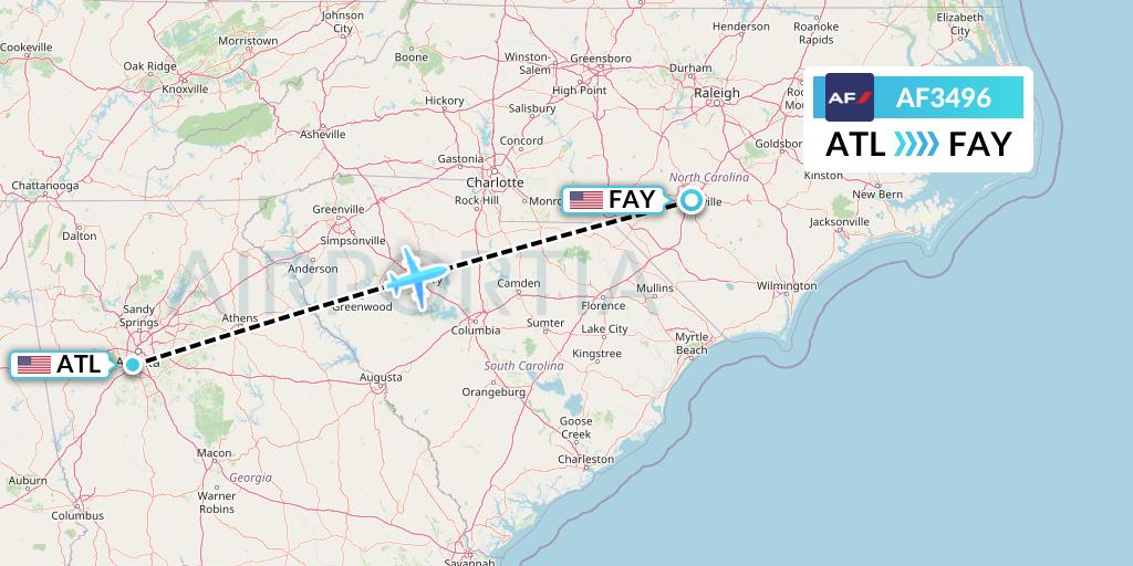 AF3496 Air France Flight Map: Atlanta to Fayetteville