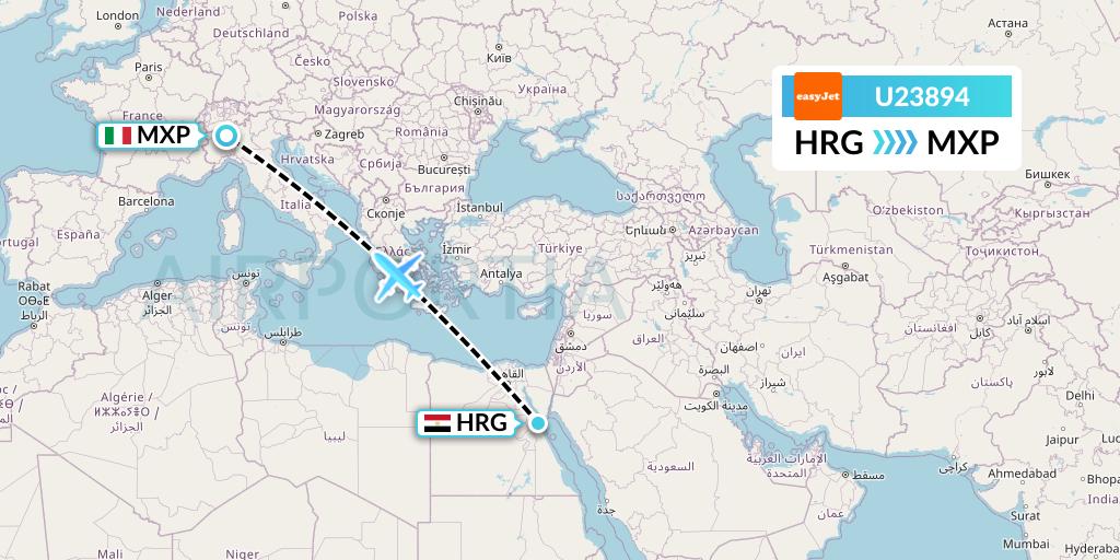 U23894 EasyJet Flight Map: Hurghada to Milan