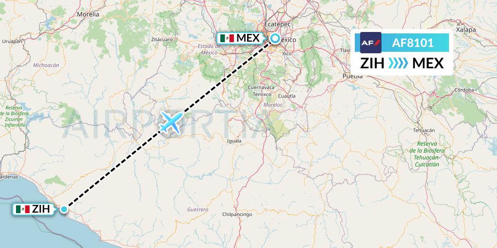 AF8101 Air France Flight Map: Zihuatanejo to Mexico City
