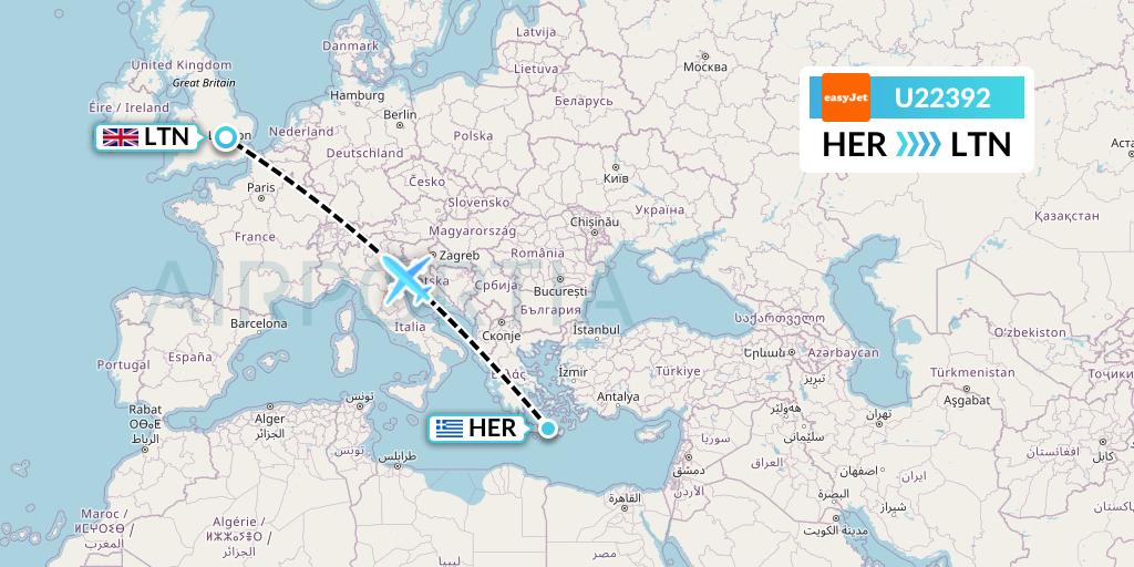 U22392 EasyJet Flight Map: Heraklion to London