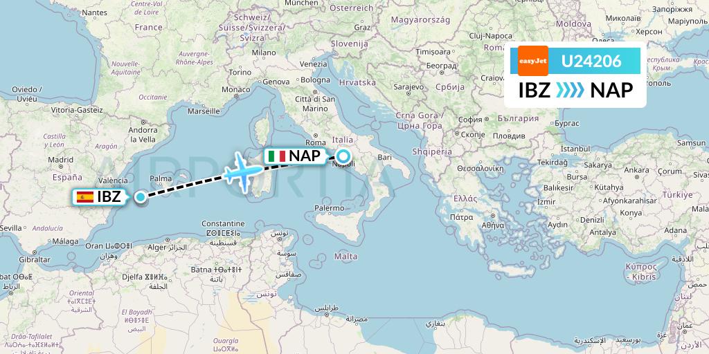 U24206 EasyJet Flight Map: Ibiza to Naples