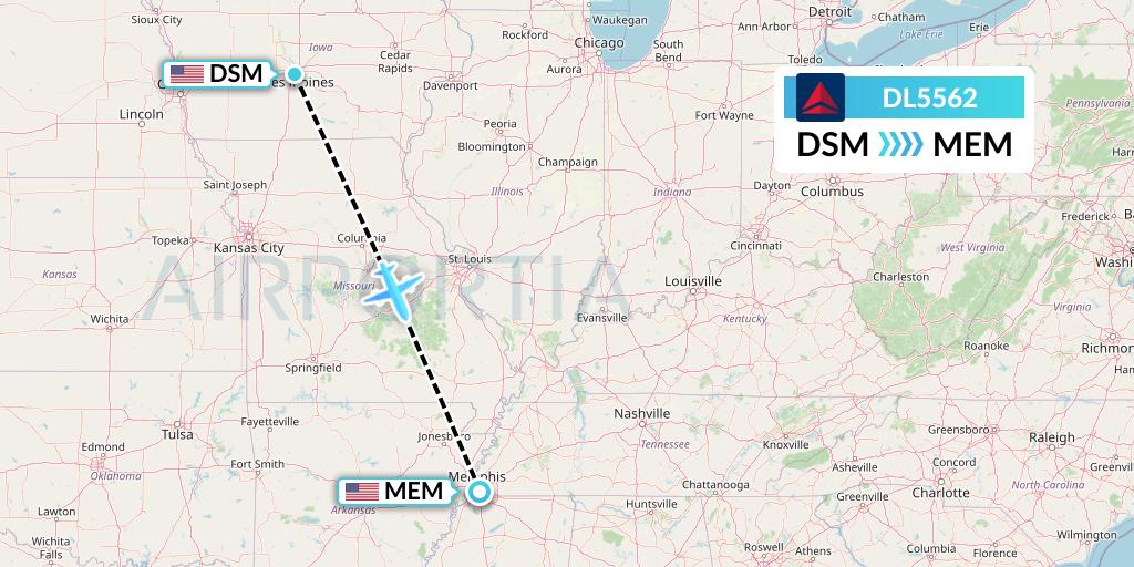 DL5562 Flight Status Delta Air Lines Des Moines to Memphis (DAL5562)