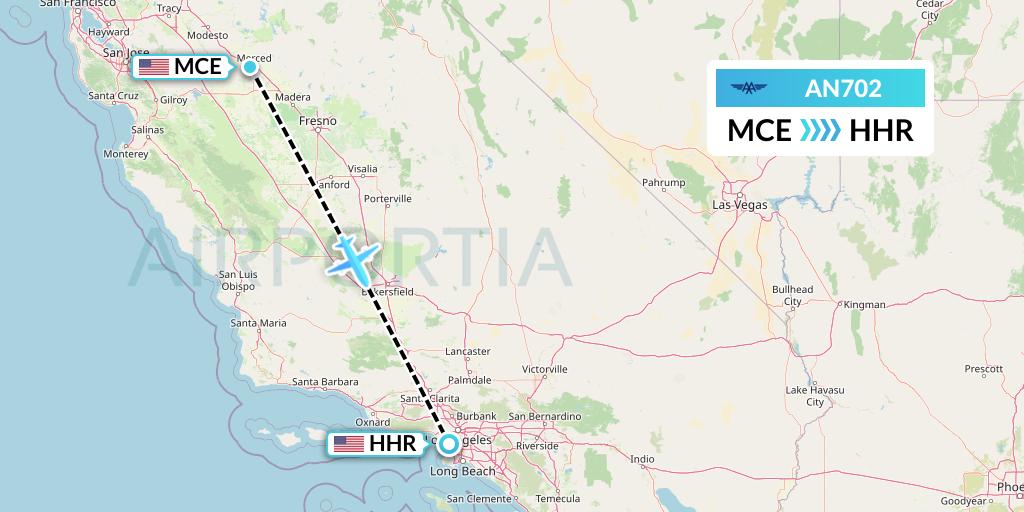 AN702 Advanced Air Flight Map: Merced to Hawthorne