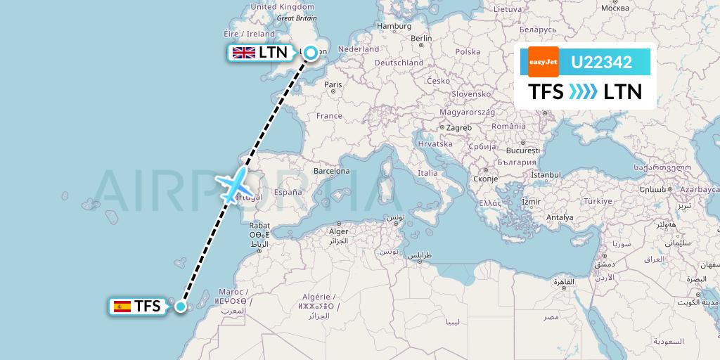 U22342 EasyJet Flight Map: Tenerife to London